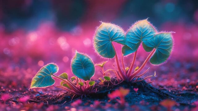 A groundcover that forms mats or sometimes grows low, featuring hairy stems. Its leaves are typically paired, often divided into three lobes with serrated edges. These leaves have a shiny look.