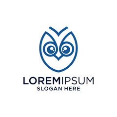Blue Linear Owl Logo Design