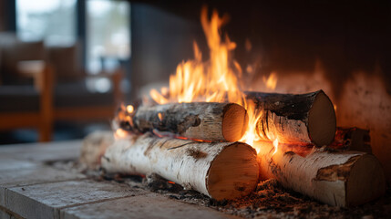 A close up of a fireplace with burning logs creating a warm and cozy atmosphere indoors at home