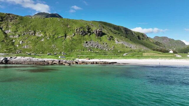 Haukland Beach, Lofoten Islands, Norway, Crystal clear water and stunning Mountains