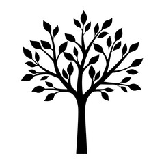 Obraz premium A Simple Black Silhouette of a Tree with Lush Foliage and a Thick Trunk