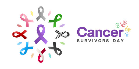 National Cancer Survivors Day.  Ribbon. Great for posters, banners, social media and more. White background.