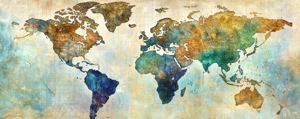 A colorful watercolor world map illustration.