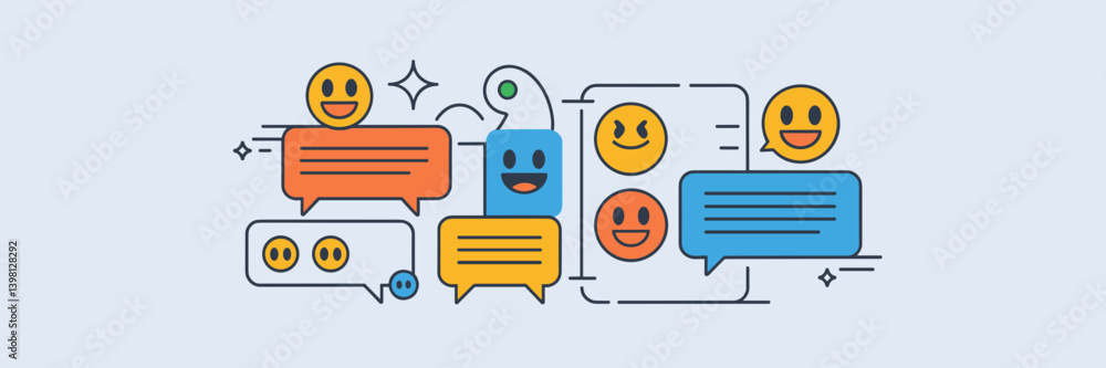 Poster clean vector icon set of chats, emojis, and notifications – great for user interface mockups, tech b