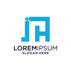Blue Pixelated JH Monogram Logo Design