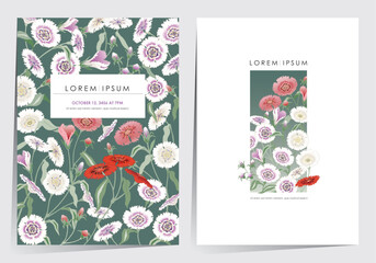  A Colorful Field of Blooming Dianthus Flowers. Vector illustration of template set. 				
