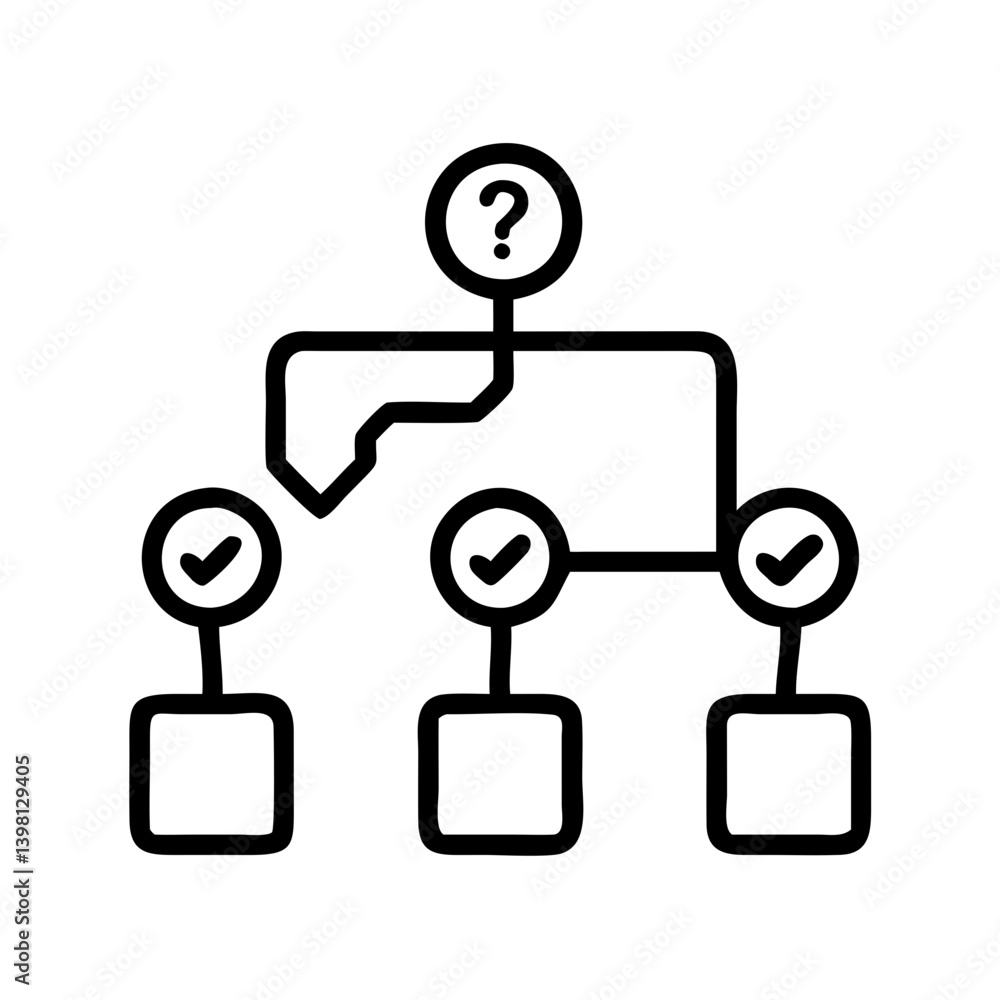 Poster decision tree diagram icon with question mark and check mark for flow chart design