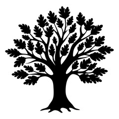 Obraz premium Majestic Black Silhouette of a Mighty Oak Tree with Full Foliage