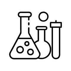 Science lab equipment outline including beakers test tubes and flasks for research