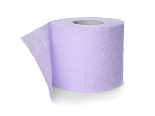 One violet toilet paper roll isolated on white