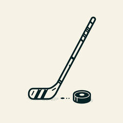 Stylized illustration of a hockey stick and puck in a minimalistic design