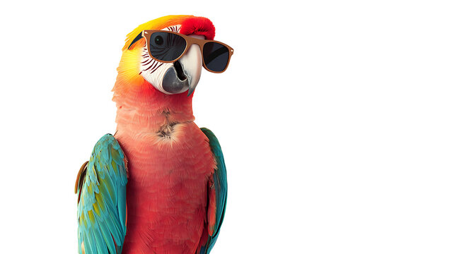 parrot wearing sunglasses on transparent background