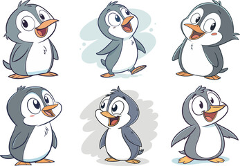 Cute penguin family cartoon vector illustration depicts happy penguins in a snowy winter scene