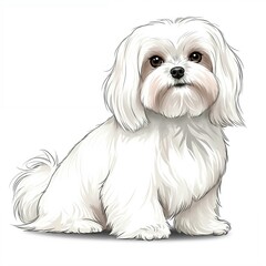 Fluffy White Maltese Dog Sitting Calmly