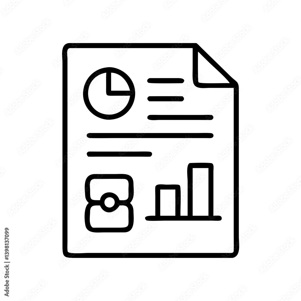 Poster data analysis report document with graph chart and pie chart vector illustration