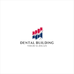 Dental Building Logo: Red And Blue Growth Chart on White Background