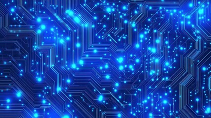 Abstract circuit board pattern.  Detailed intricate pathways and glowing components