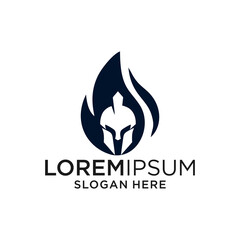 Dark Spartan Helmet Logo with Flame Design