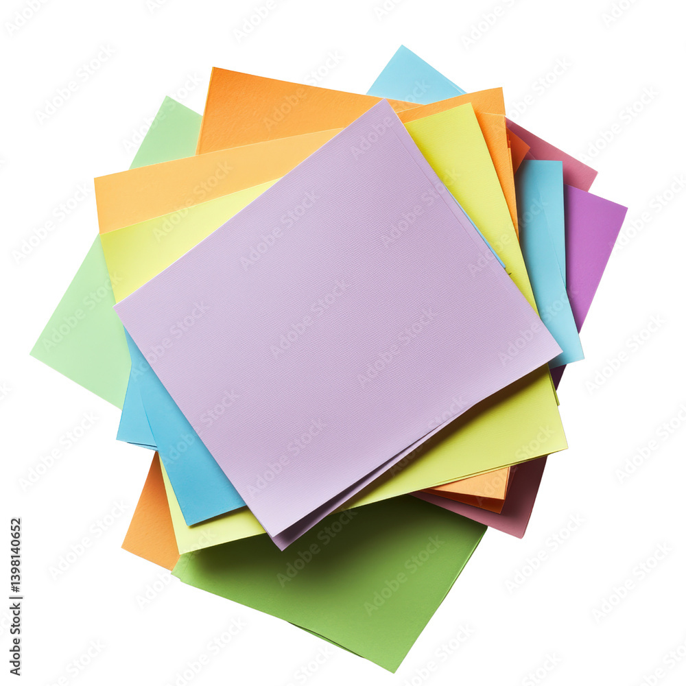 Poster colorful pile of various sheets of paper in an artistic arrangement with vibrant hues for creative p