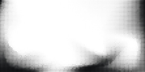 Fototapeta premium Dotted haftone texture background. Black and white fluid halftone pixelated backdrop. Grit dots texture. Halfton dots overlay for posters, cover, banner, poster, presentation