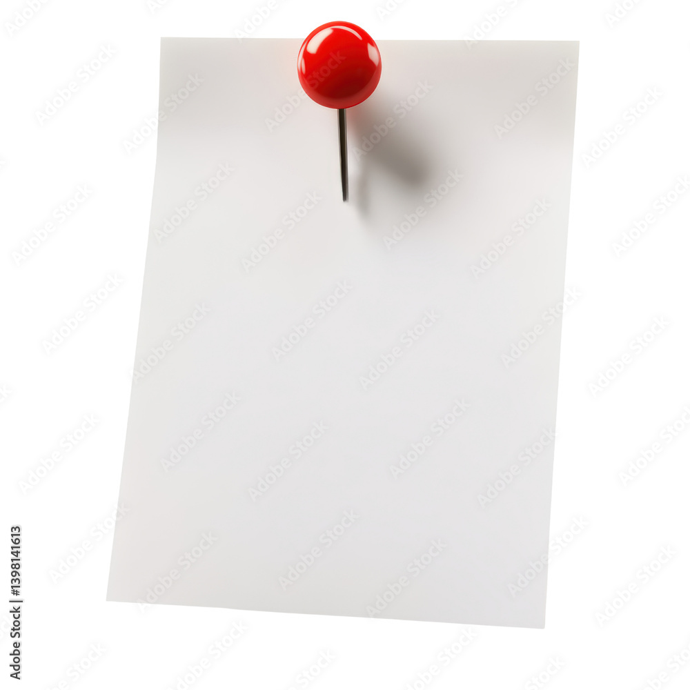 Poster bright red pin placed on a crisp white piece of paper marking a specific location or note for easy r