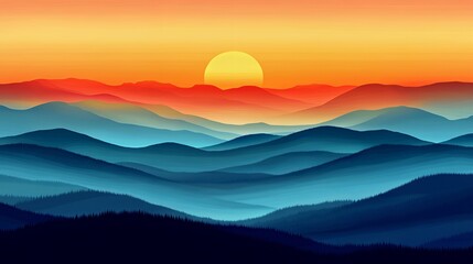 Fototapeta premium Stunning sunset over rolling hills creates a serene and tranquil landscape.