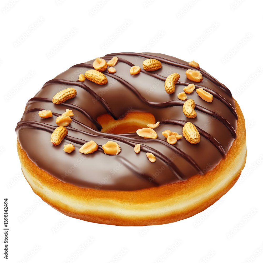 Poster tempting chocolate covered doughnut with a generous topping of nuts perfectly designed for dessert l