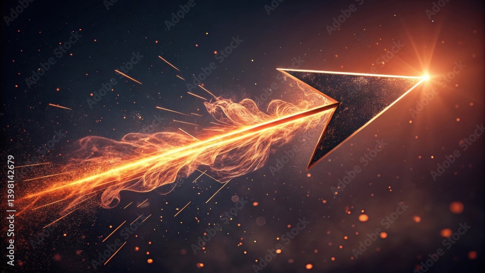 Poster dynamic arrow with a glowing trail, symbolizing speed and direction against a dark background.