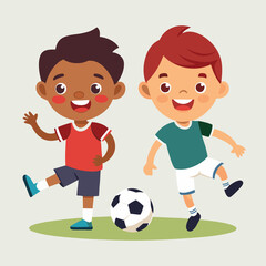 A cheerful kid Playing Football Game Outdoor vector illustration
