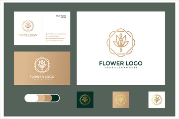 Elegant Gold Flower Logo Design with Business Card Template