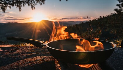 火が出ているフライパン