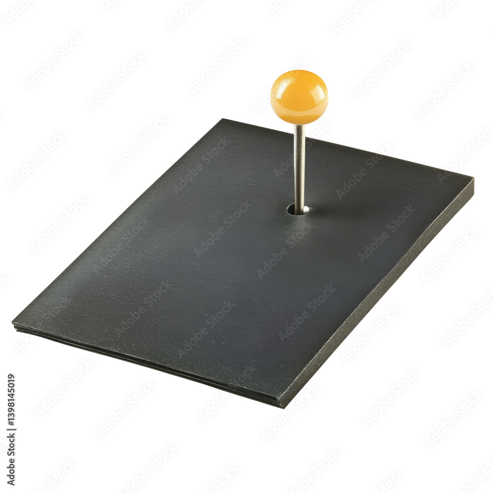 Poster bright yellow pin set against a deep black background creating a striking visual contrast and attent