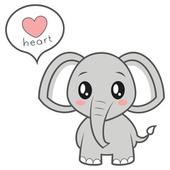 Cute Gray Cartoon Elephant with Heart Shape Speech Bubble on White Background
