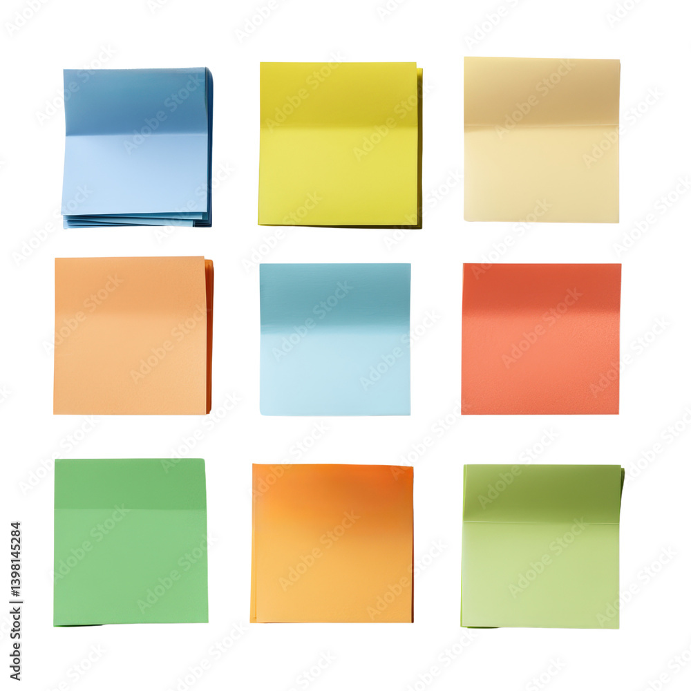 Poster colorful set of sticky notes arranged neatly on a surface displaying a variety of bright colors for 
