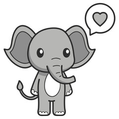 Cartoon Elephant with Heart in Thought Bubble Cute Grey Animal Character