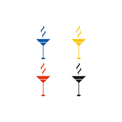 Four Color Martini Glass Icons with Steam on White Background