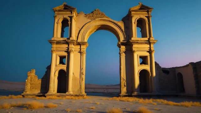 Abandoned exterior situated in the center of the desert.
