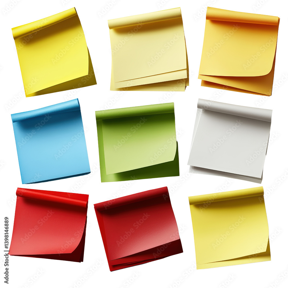 Poster a vibrant collection of various colored papers displayed in a fascinating arrangement on a bright ba