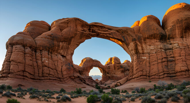Double Arch Sunrise Panorama in Red Rock Canyon