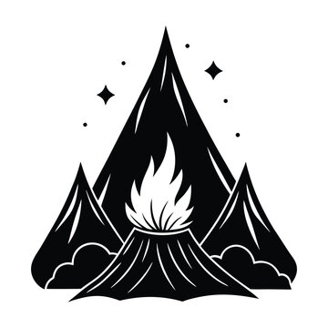 black volcano erupting with fire clip art preview