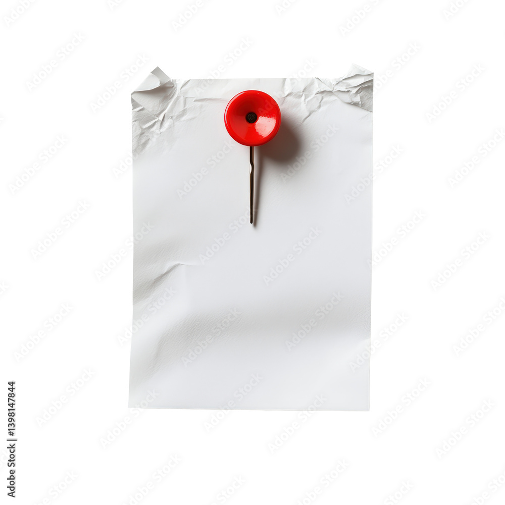 Poster a bright red pin secured on a piece of paper signifying important notes or information in a professi