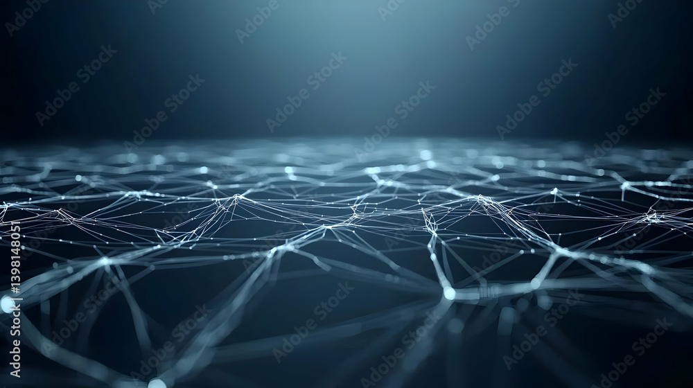 Poster abstract network design with light blue lines and dark background