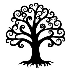 Ornate Black and White Swirl Tree of Life Illustration Artistic Graphic Design
