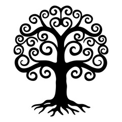Ornate Black and White Spiral Tree of Life Illustration