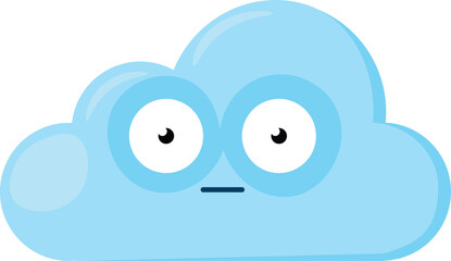 Blue amazed surprised Emoji Cloud with bulging round eyes. Design element for children weather forecast. Funny kids icon. Simple cartoon vector element isolated on white background
