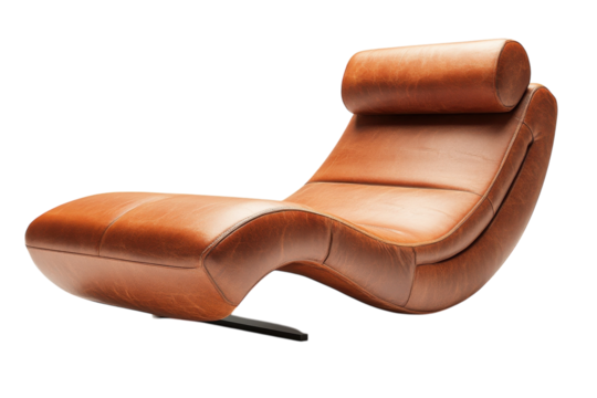 Indulge in ultimate relaxation with this gently curved leather chaise lounge, boasting a rich, amber hue and subtly stitched details.