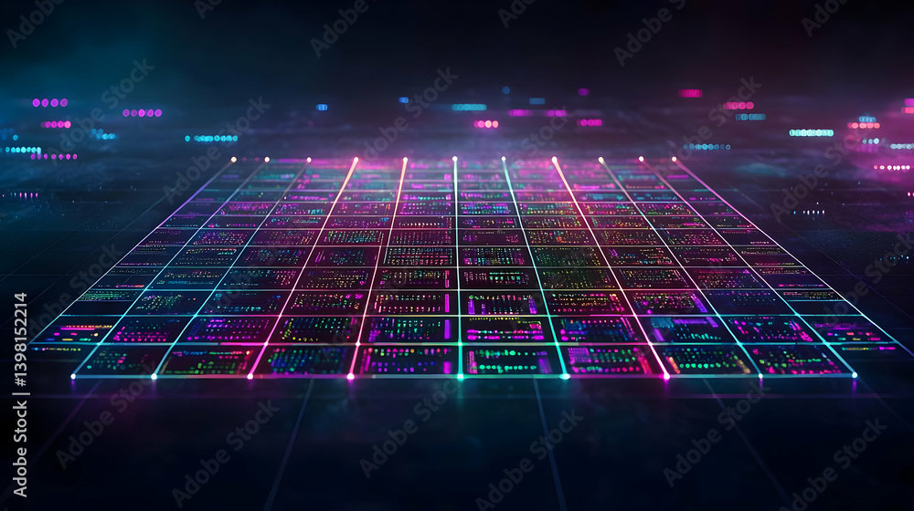 Poster abstract neon glowing colorful grid pattern background