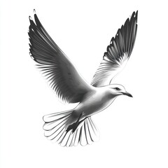 Naklejka premium Monochrome seagull in flight, coastal background, design element