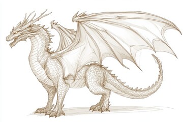 Obraz premium Detailed sketch of a dragon isolated on white background