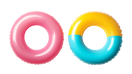 Two Set of Colorful swim inflatable ring or rubber ring isolated on white and transparent background, cut out png